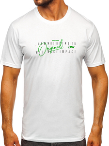 Бяла памучна мъжка тениска с щампа Bolf 5032