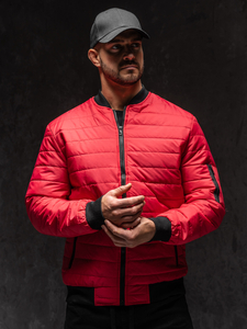 Червено демисезонно мъжко ватирано бомбър яке Bolf MY-02A1