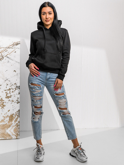 Дамски черен суичър тип кенгуру Bolf W02A1