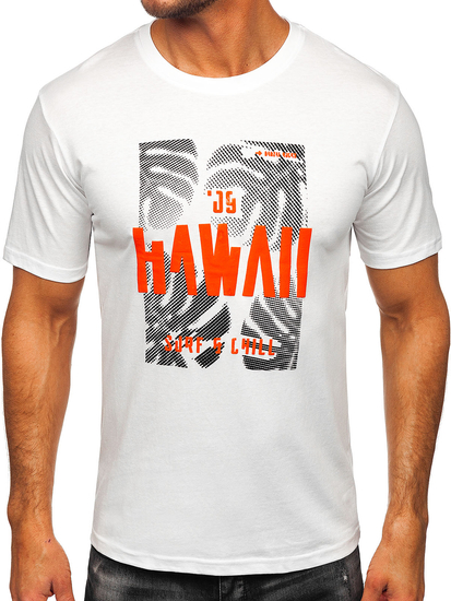 Бяла памучна мъжка тениска с щампа Bolf MPO3497