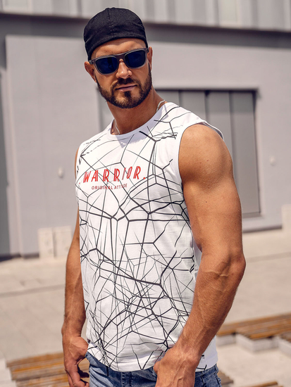 Бяла тениска без ръкави с принт Bolf 14813A
