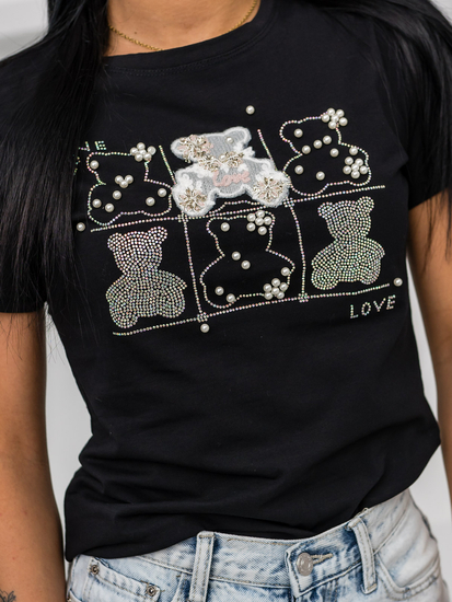 Черна дамска тениска с апликация Bolf 96T615