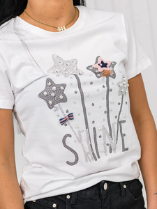 Бяла дамска тениска с апликация Bolf 96T620