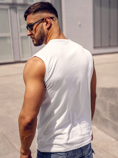 Бяла тениска без ръкави с принт Bolf 14809A