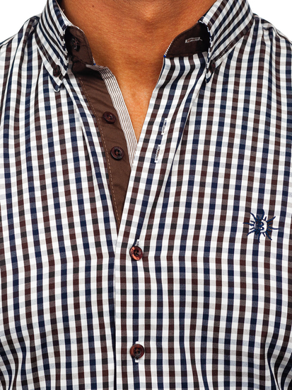 Кафява карирана мъжка риза с дълъг ръкав Bolf 4712