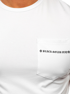 Бяла мъжка тениска с джобче и принт Bolf MT3044