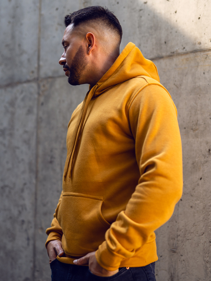 Мъжки суитшърт с качулка в цвят камел с джоб тип кенгуру Bolf 2009A