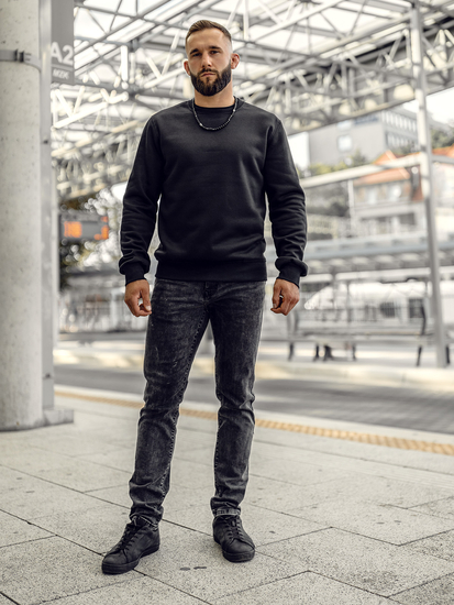 Мъжки суитшърт без качулка черен Bolf 2001