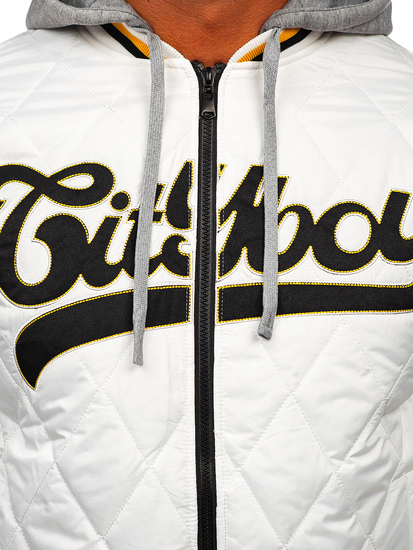 Бяло капитонирано мъжко преходно яке тип бомбър Bolf HSS058