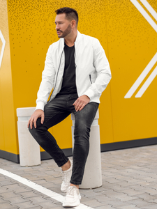 Бяло мъжко преходно яке бомбър Bolf 7116A